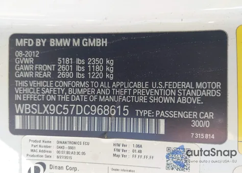 2013 BMW M6 из США, поврежденный, VIN WBSLX9C57DC968615